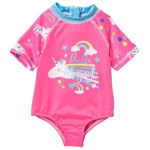 Wipette Baby Girls Pink Unicorn Swimsuit Size 9M